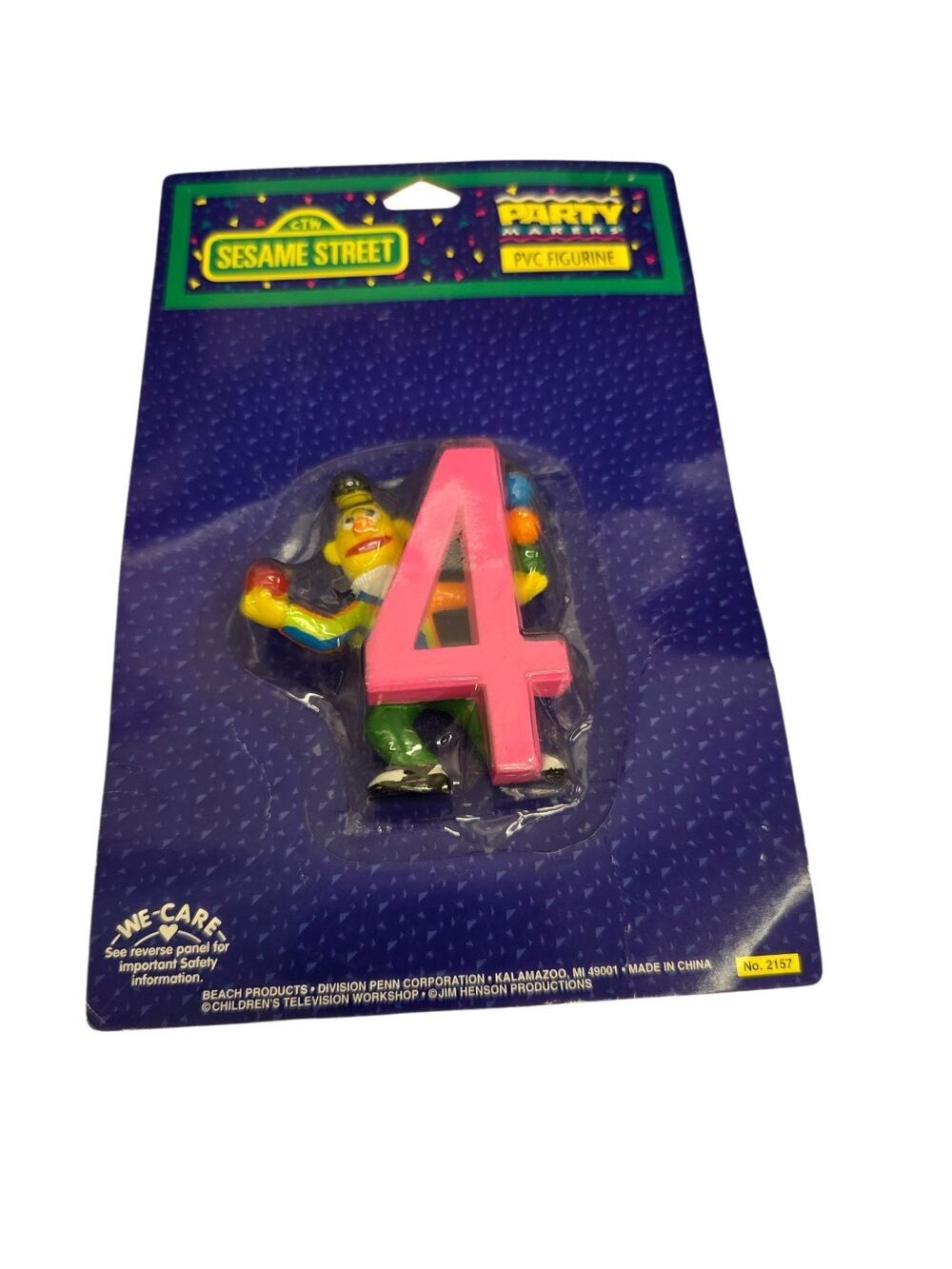 Bert Sesame Street Cake Topper Toy Pink Number 4 Figurine 3"